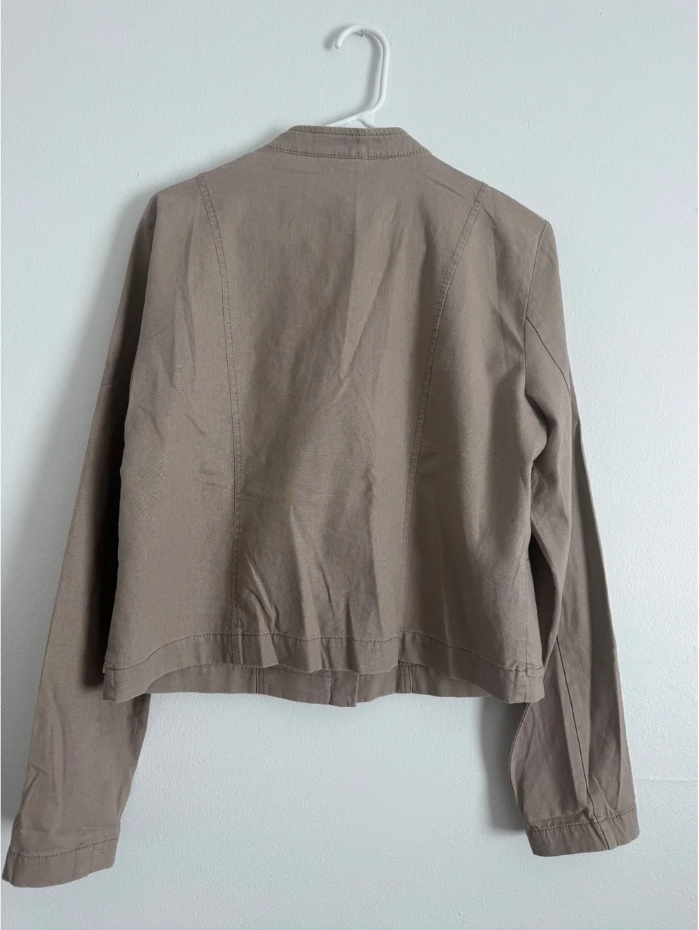 LOFT Women's Linen Cotton Ruffle Front Jacket Medium Taupe